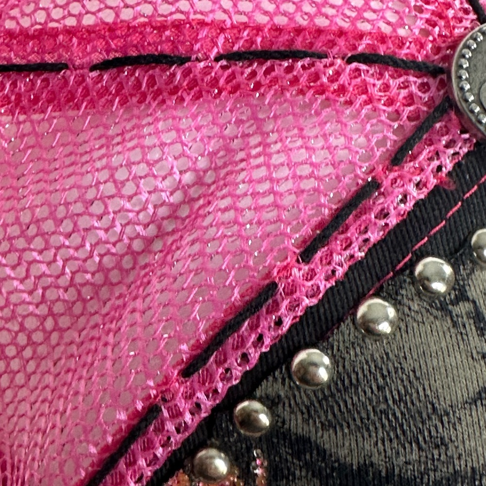 Women’s Stephanie Headwear snap back ball cap pink W/ cross & rhinestones - Picture 11 of 13